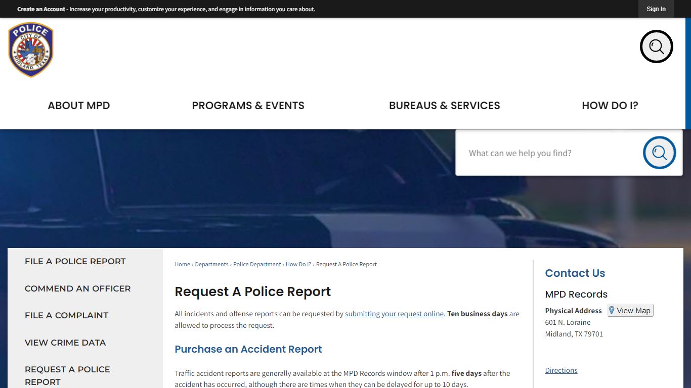 Request A Police Report | Midland, TX - Official Website