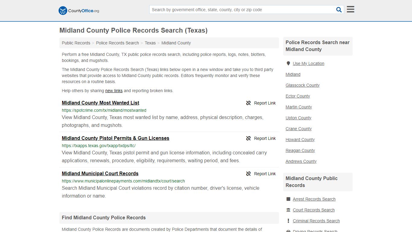 Midland County Police Records Search (Texas) - County Office