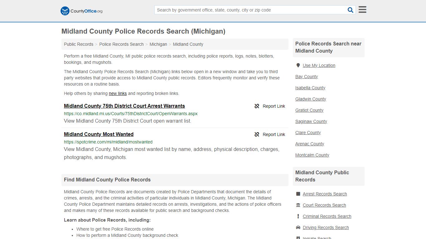 Midland County Police Records Search (Michigan) - County Office