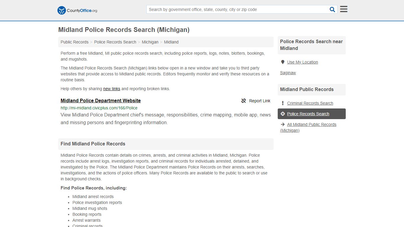 Midland Police Records Search (Michigan) - County Office